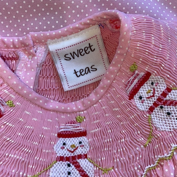 Girls Matching Boutique Christmas Snowman Long Sleeve Smocked Dress Size 7 - Picture 9 of 10